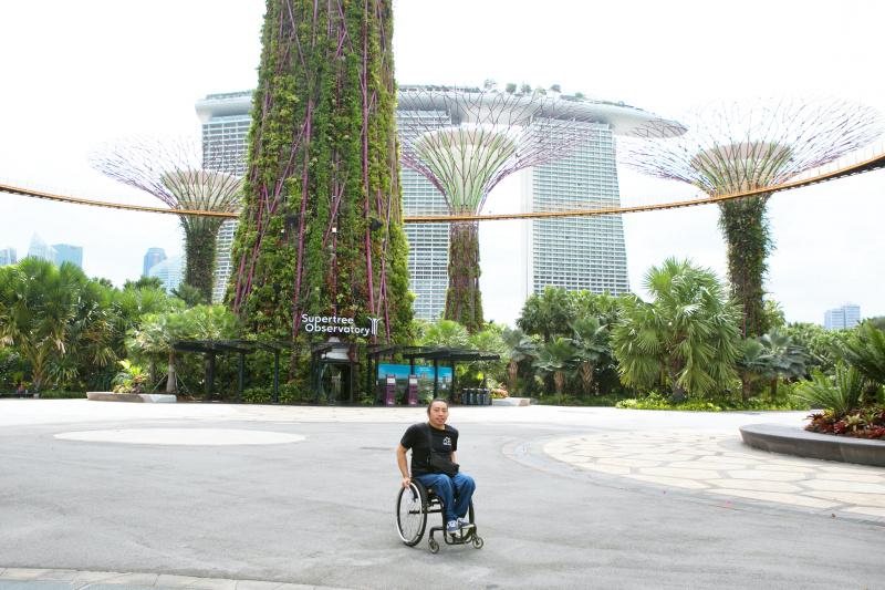 A wheelchair user explores Gardens by The Bay.
