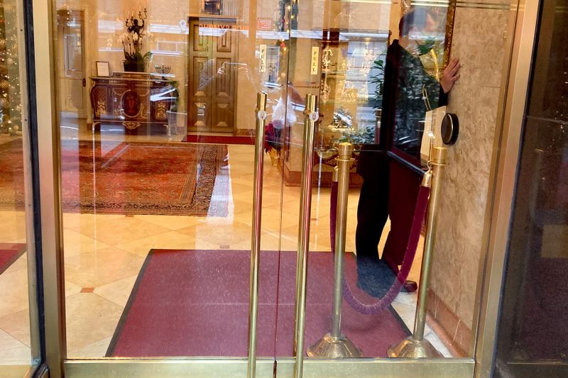 Hotel entrance with glass doors