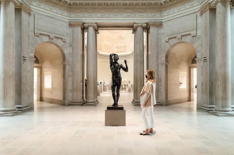 Statues and paintings are exhibited